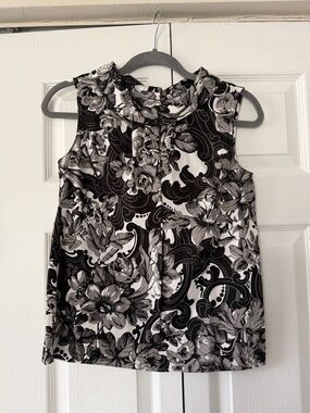 Talbots Black and White Floral Print Blouse